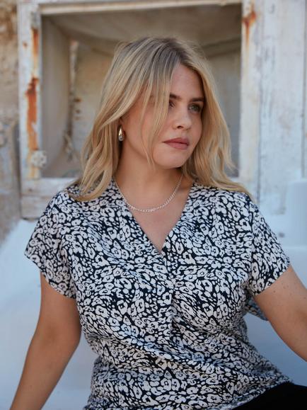 Live Unlimited Curve Mono Animal Print Pleat Front Top, Black/Multi - view 2, Black/Multi