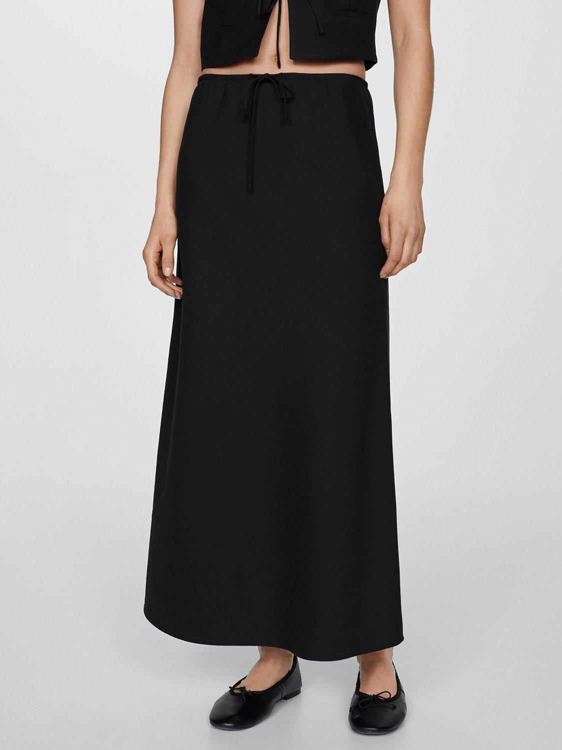 Mango Lago Linen Blend Maxi Skirt, Black