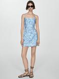 Mango Concha Floral Print Mini Dress, Medium Blue