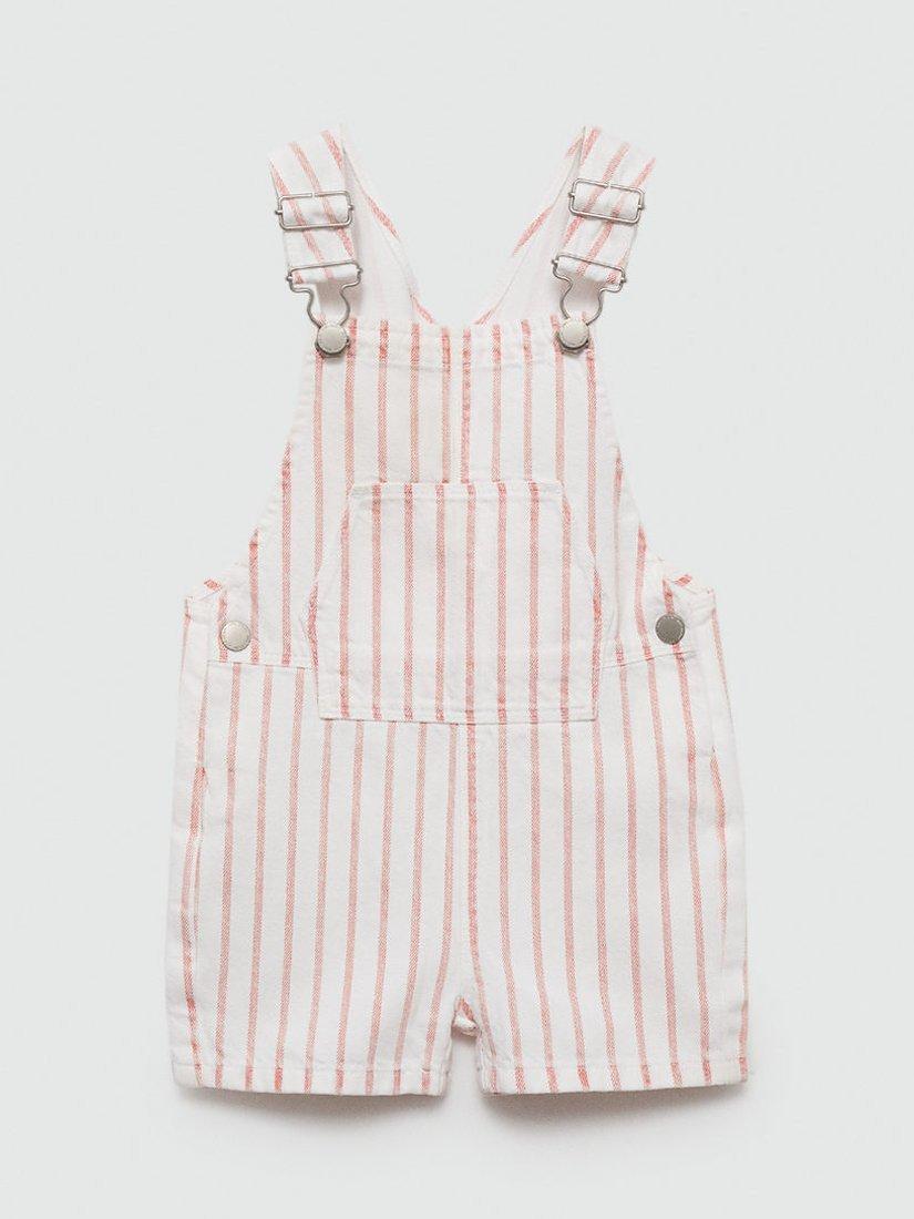 Mango Kids' Leo Striped Dungarees, White/Red
