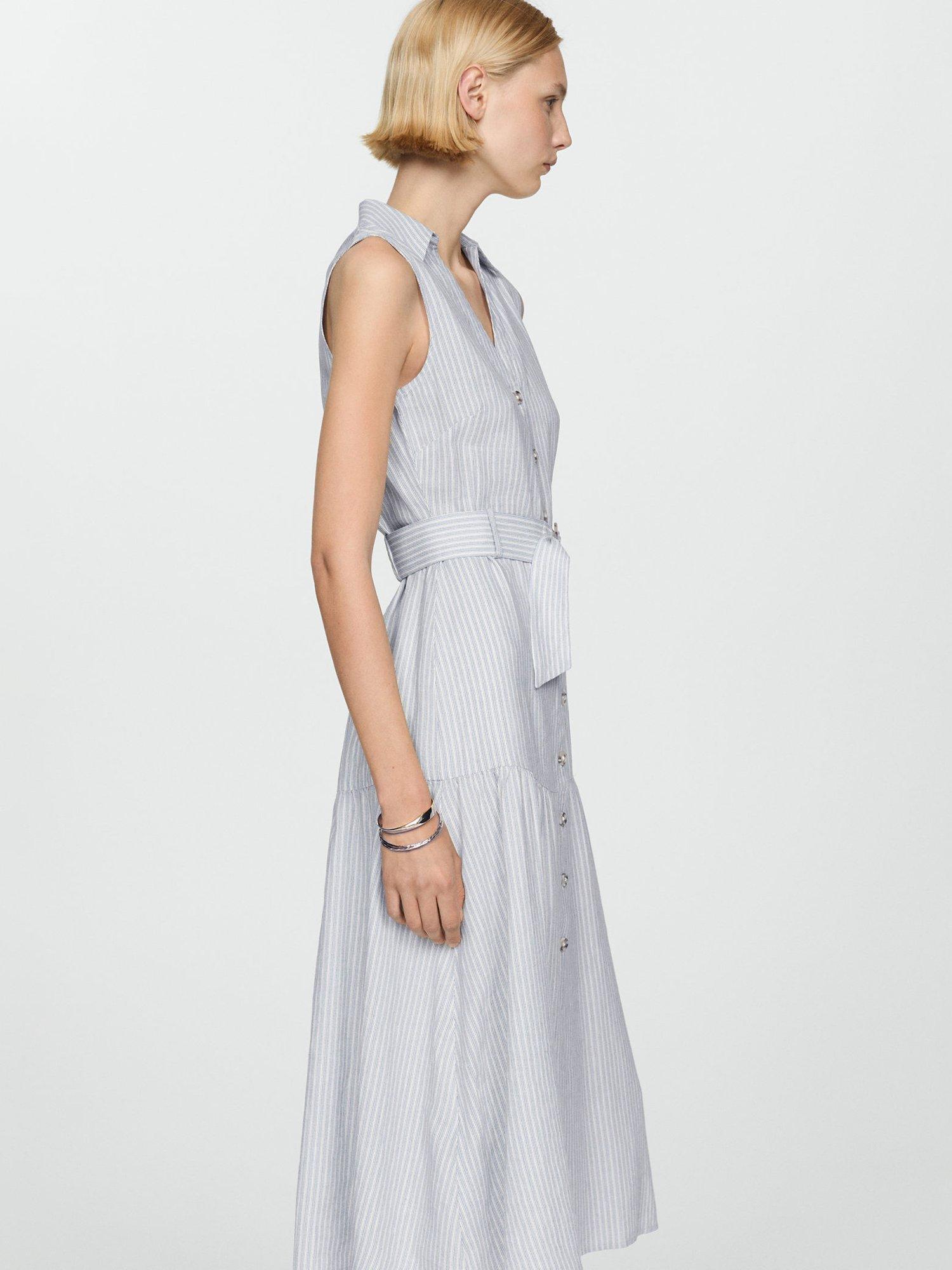 Mango Linen Blend Shirt Midi Dress, Medium Blue