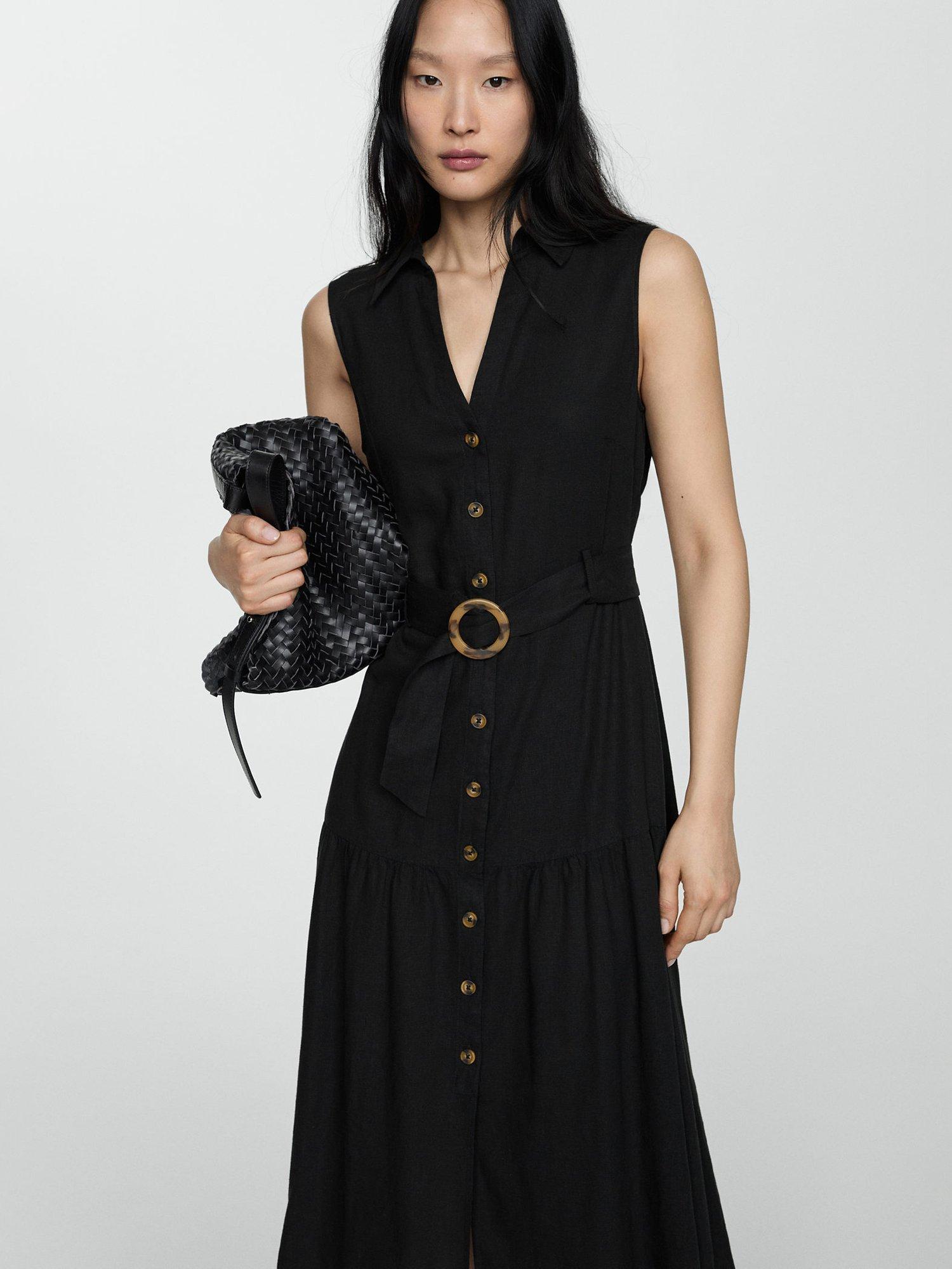Mango Linen Blend Shirt Midi Dress
