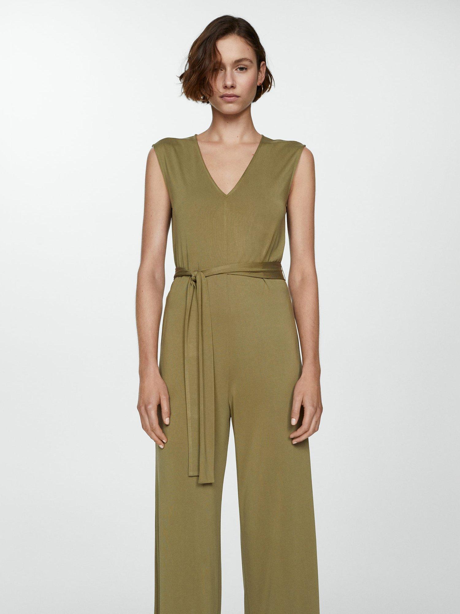 Mango Cupi Sleeveless Bow Jumpsuit, Khaki
