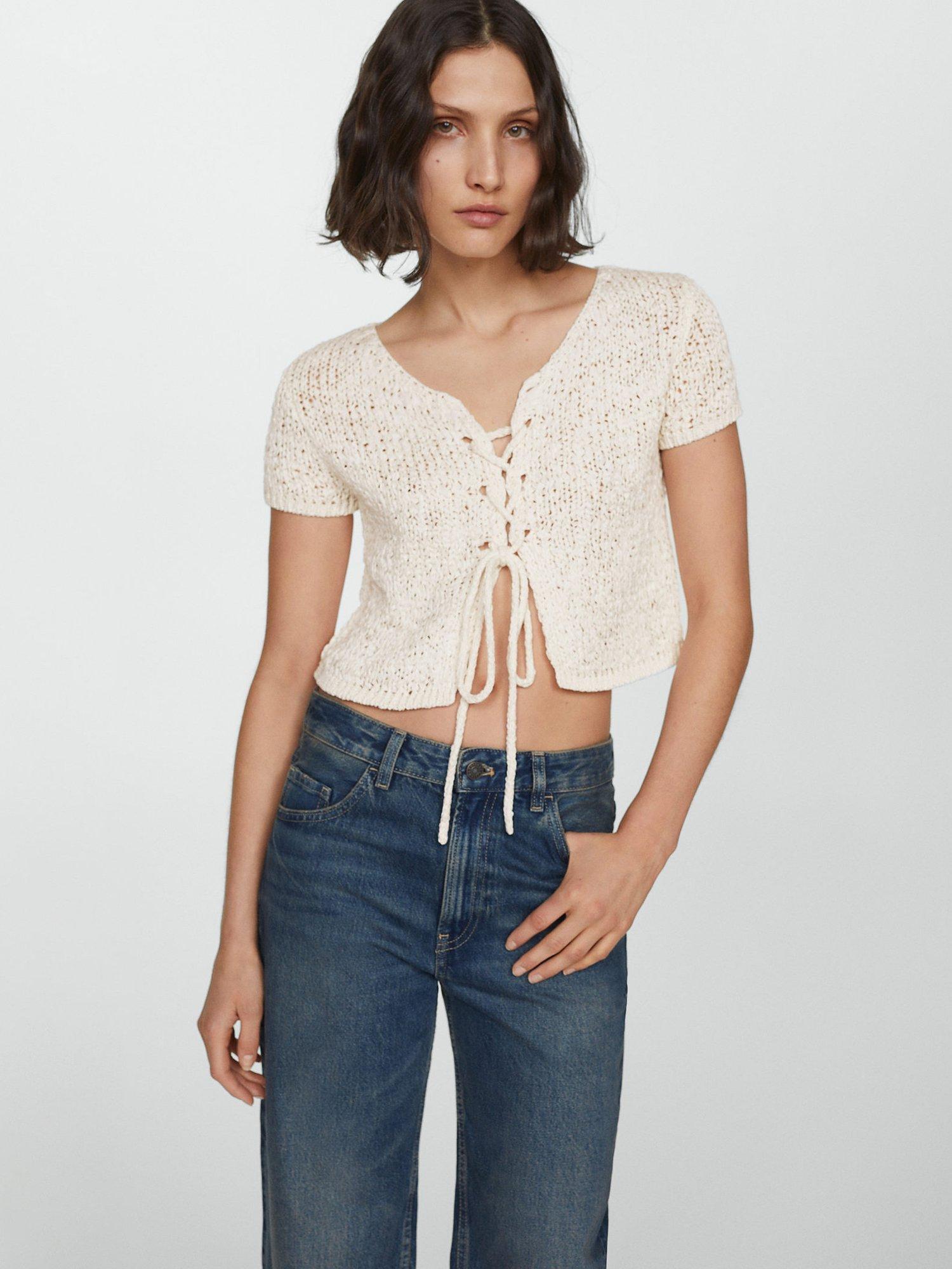 Mango Mauri Tie Detail Knit Top, White