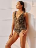 Albaray V-Neck Leopard Print Swimsuit, Brown