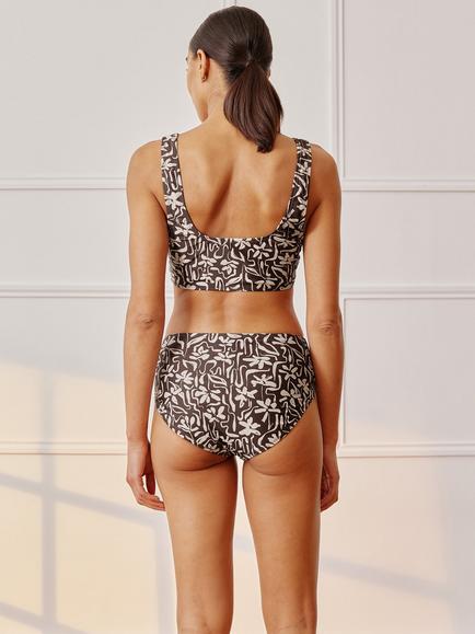 Albaray Brushstroke Print Bikini Bottoms, Cream/Brown - view 2, Cream/Brown