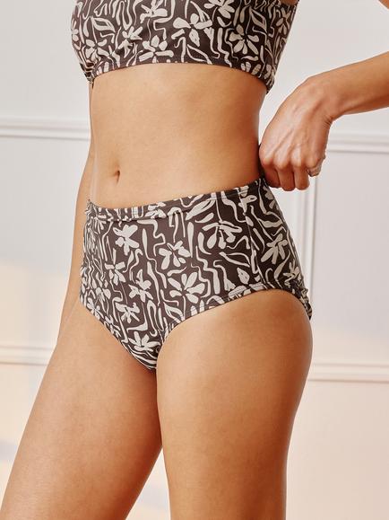 Albaray Brushstroke Print Bikini Bottoms, Cream/Brown, Cream/Brown