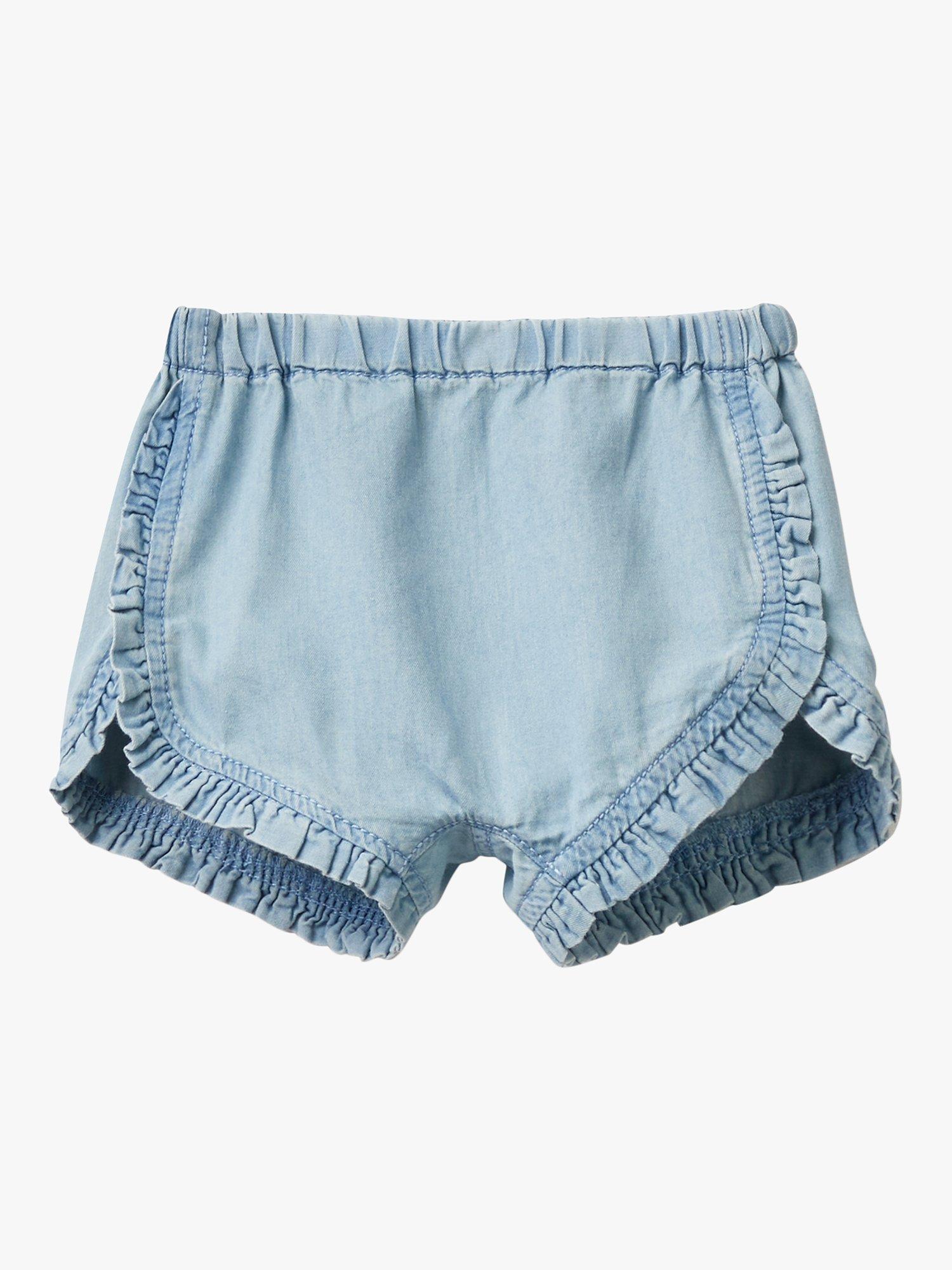 Benetton Baby Ruffle Hem Denim Shorts, Light Denim