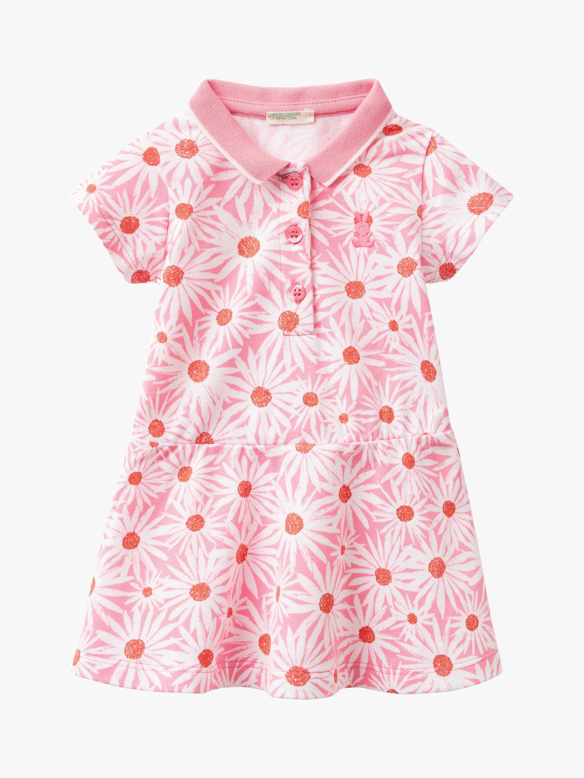 Benetton Baby Floral Print Piquet Dress, Pink
