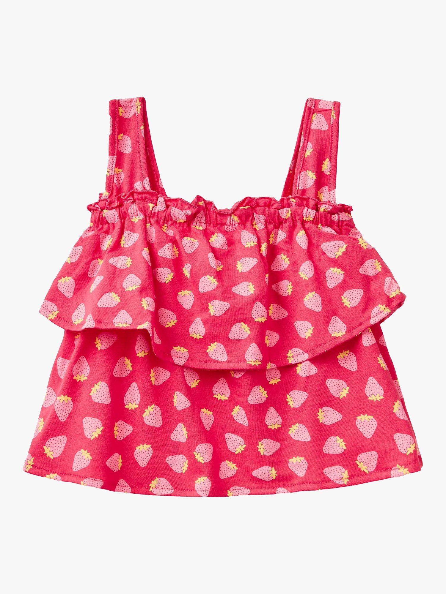 Benetton Kids' Strawberry Print Flounce Top, Pink/Multi