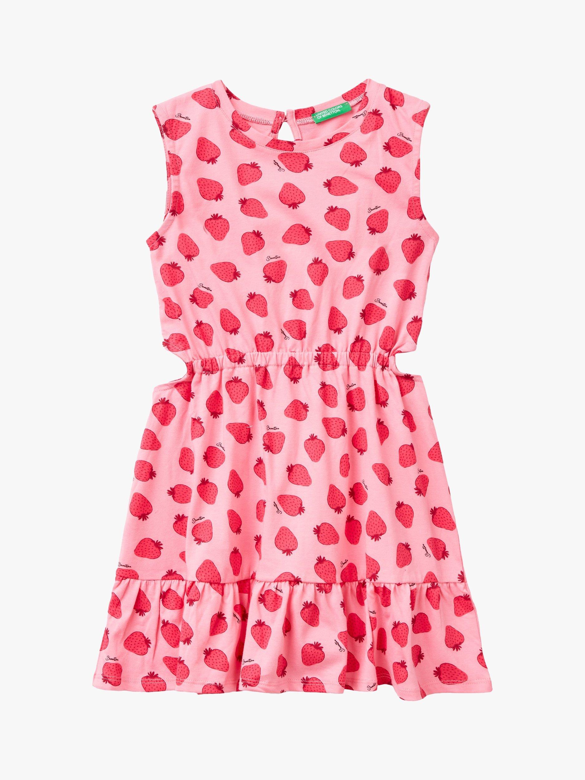 Benetton Kids' Cotton Sleeveless Keyhole Dress, Multicolor