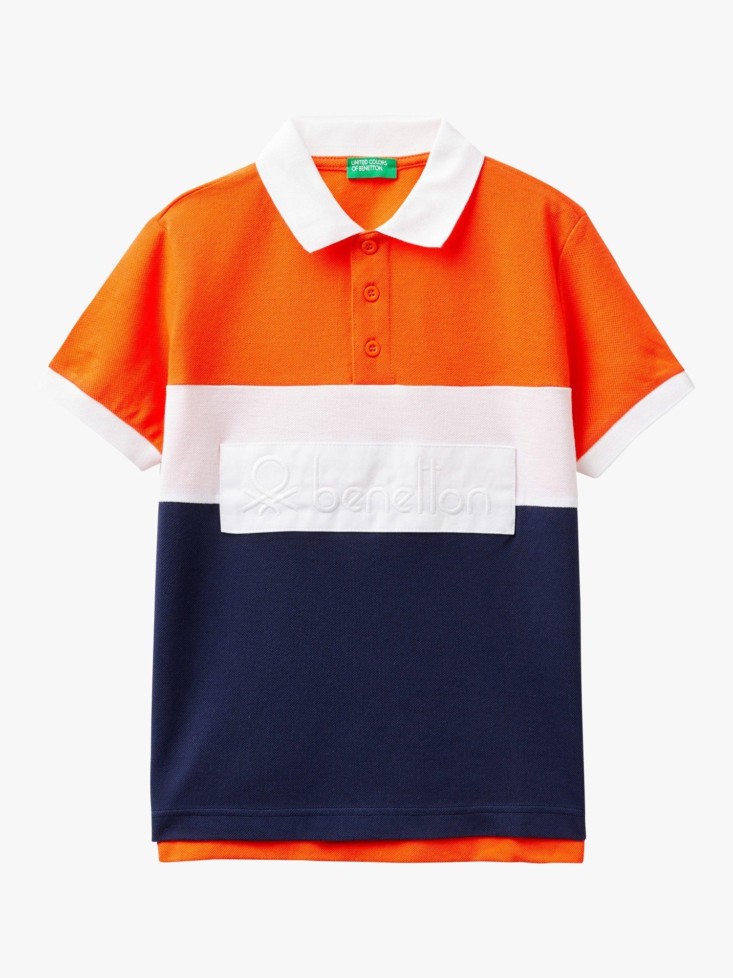 Benetton Kids' Logo Colour Block Polo Shirt, Orange