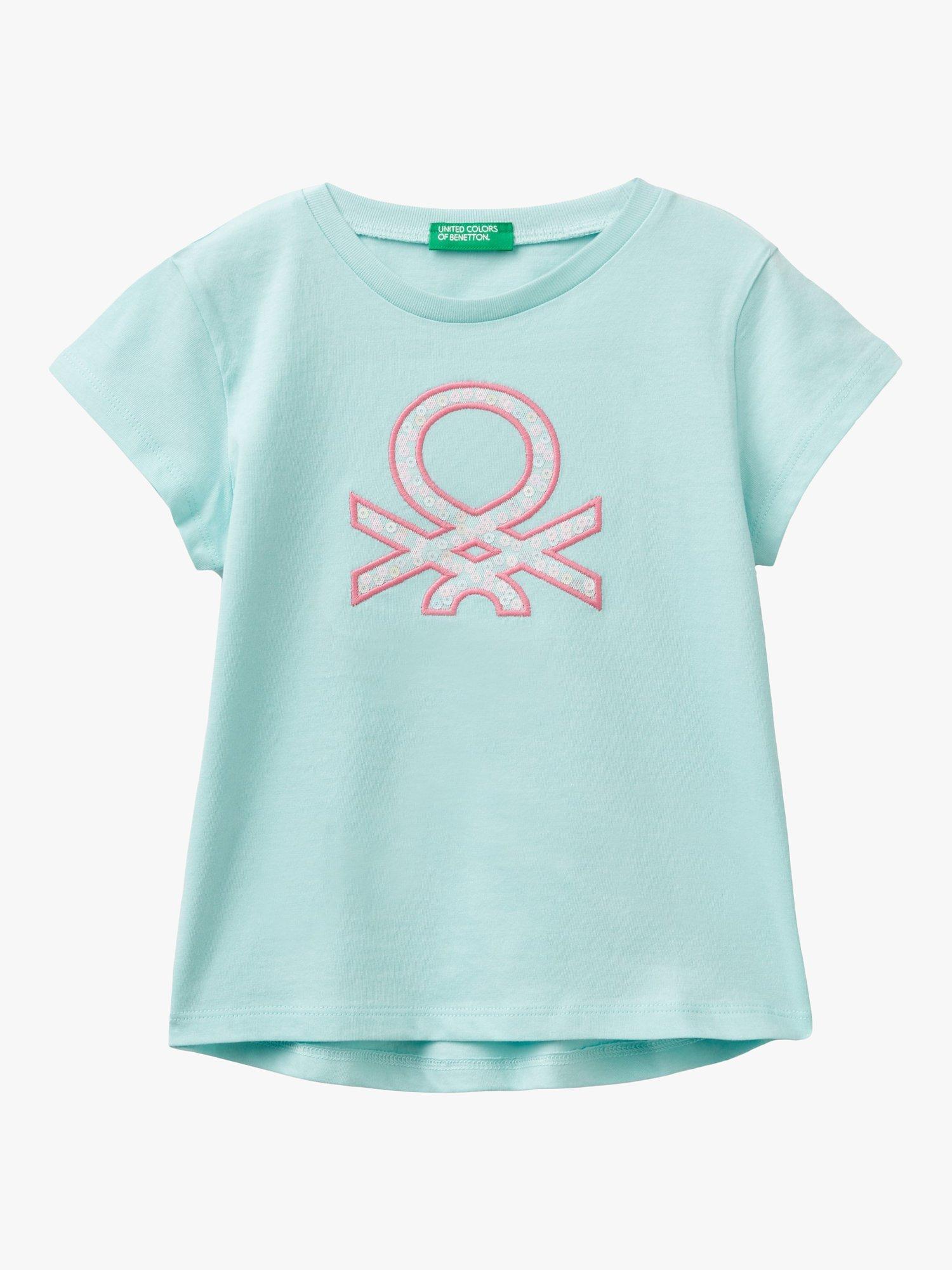Benetton Kids' Short Sleeve Logo T-Shirt, Light Blue Powder