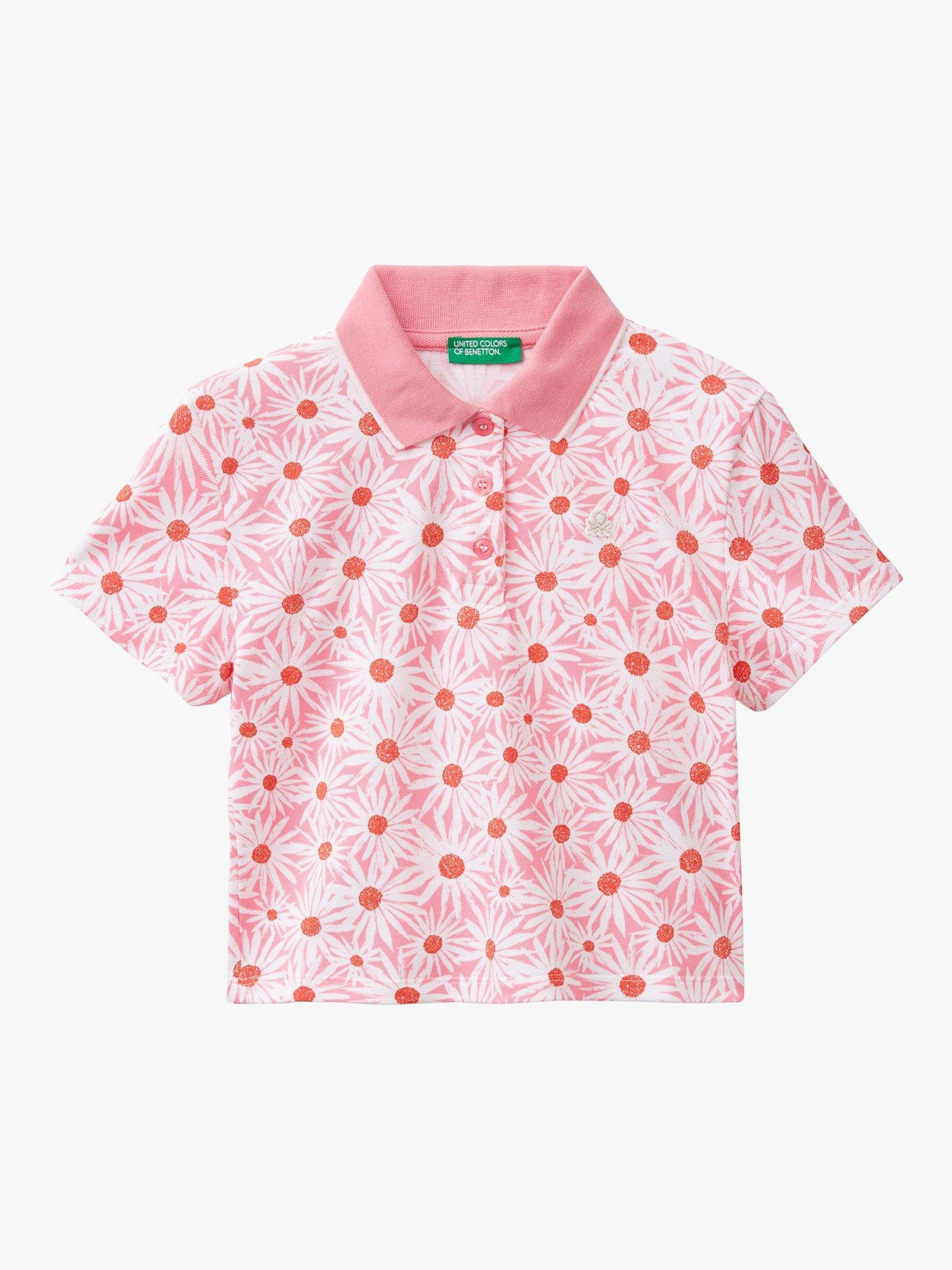 Benetton Kids' Short Sleeve Flower Polo Shirt, Multicolor