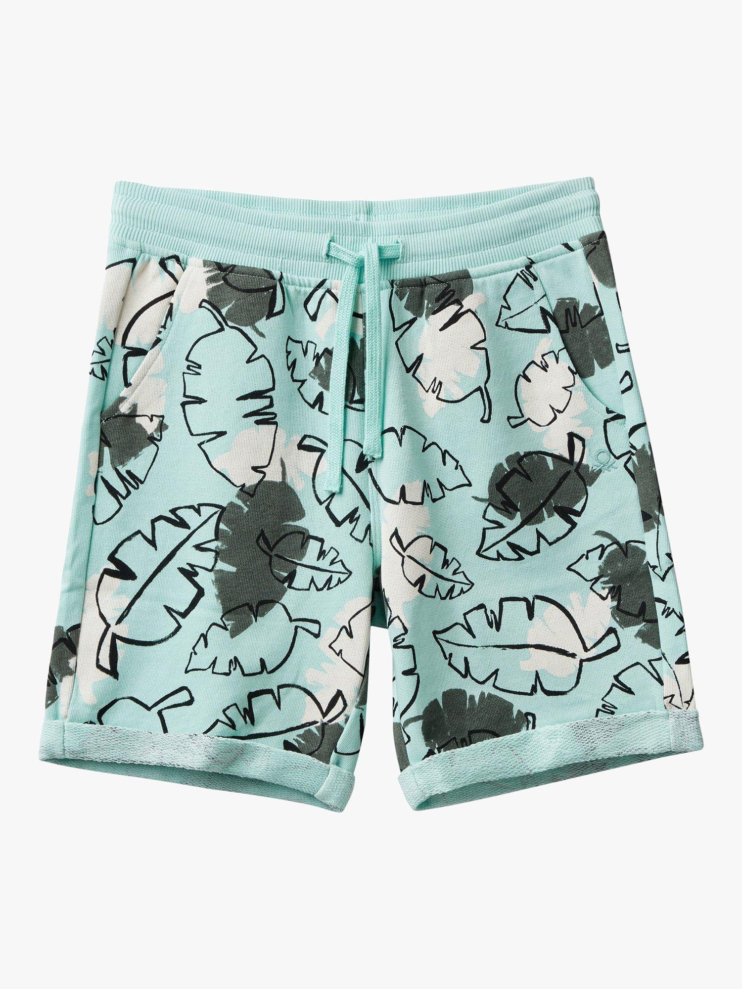 Benetton Kids' Leaf Print Drawstring Bermuda Shorts, Mint/Multi