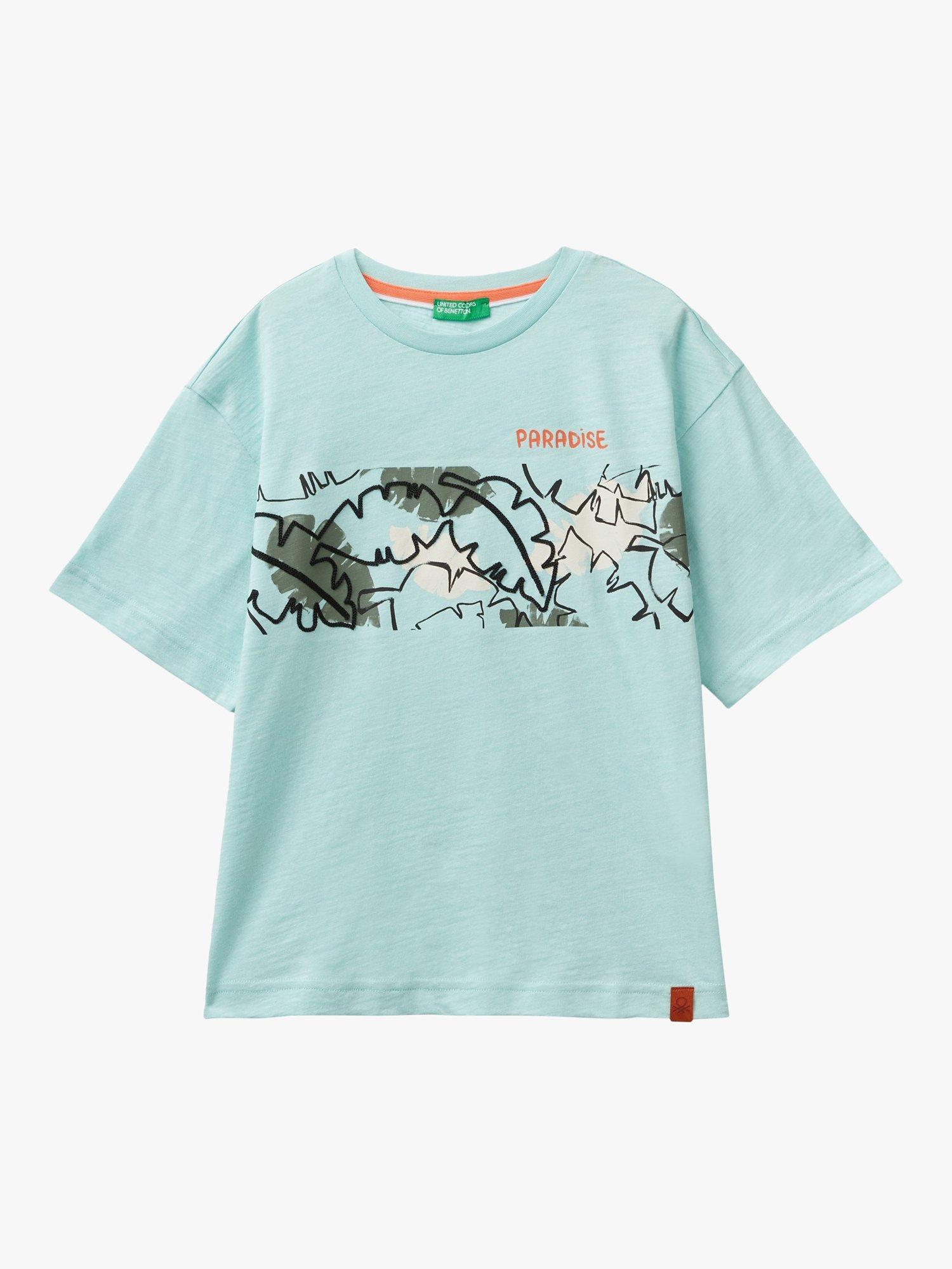 Benetton Kids' Paradise Short Sleeve T-shirt, Light Blue Powder
