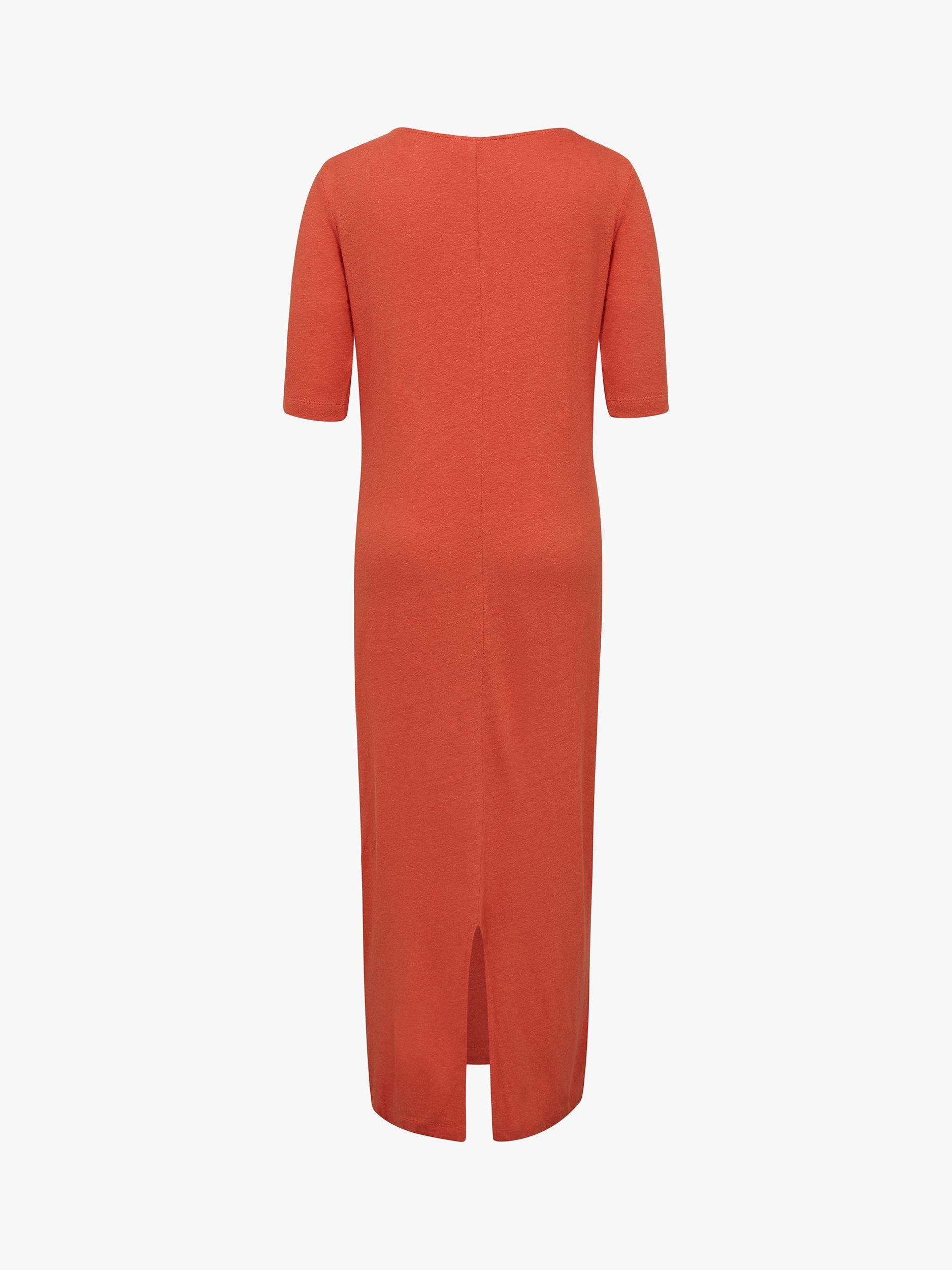 Product image 2 of 2, which shows Celtic & Co. Linen Cotton Blend V-Neck Midi Dress, Burnt Orange, 8