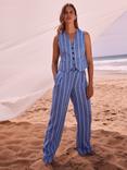 Mint Velvet Striped Linen Wide Leg Trousers, Blue/White