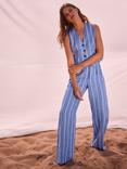 Mint Velvet Striped Linen Wide Leg Trousers, Blue/White