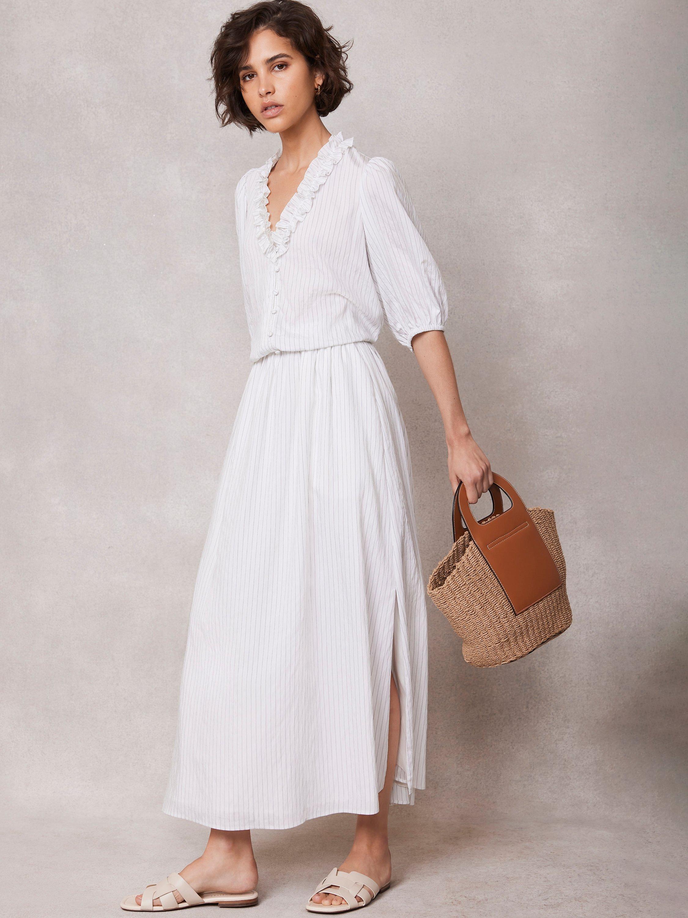 Mint Velvet Pinstripe Maxi Skirt, White Ivory