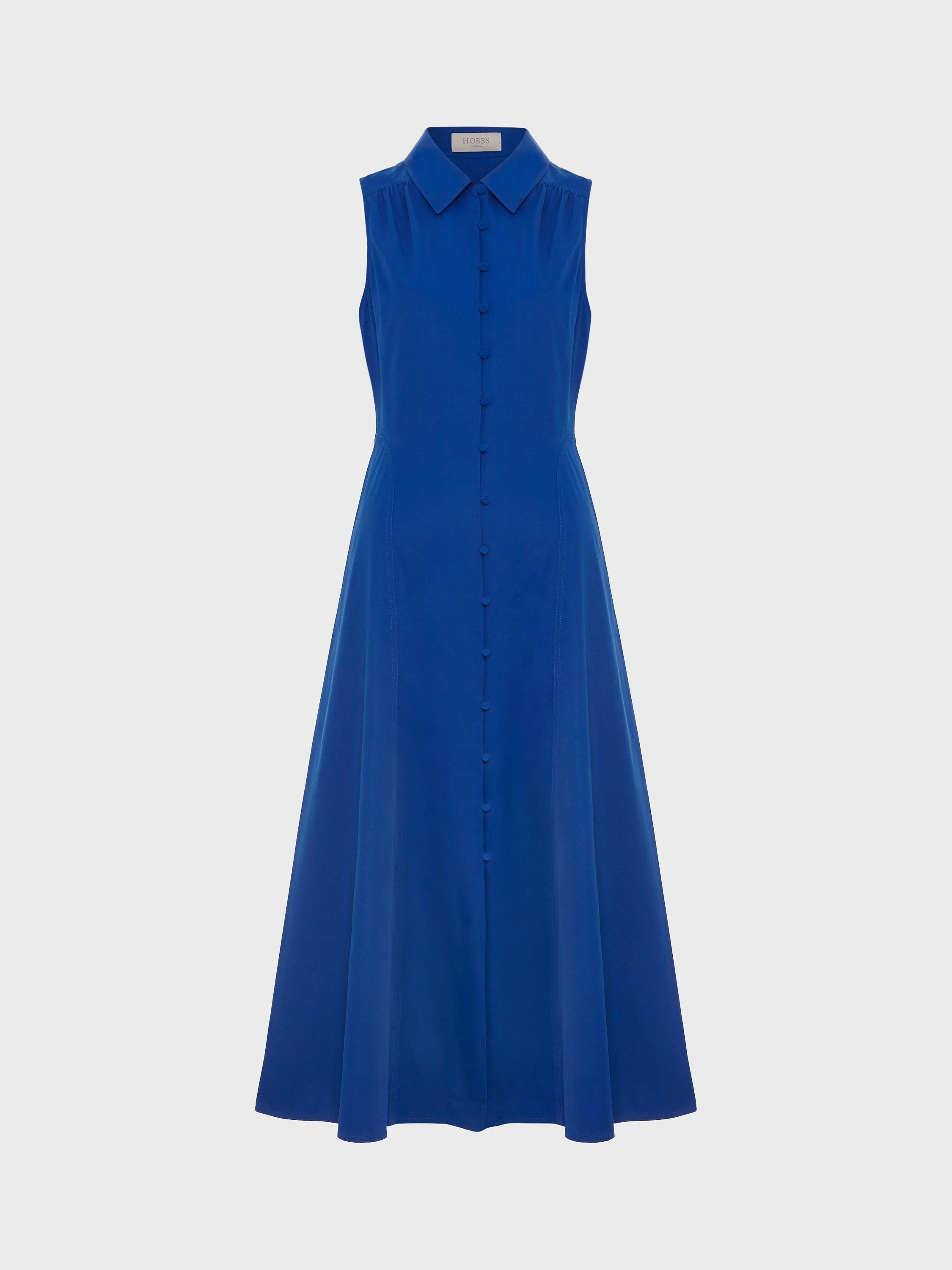 Product image 5 of 5, which shows Hobbs Cathleen Sleeveless Midi Shirt Dress, Lapis Blue, 8