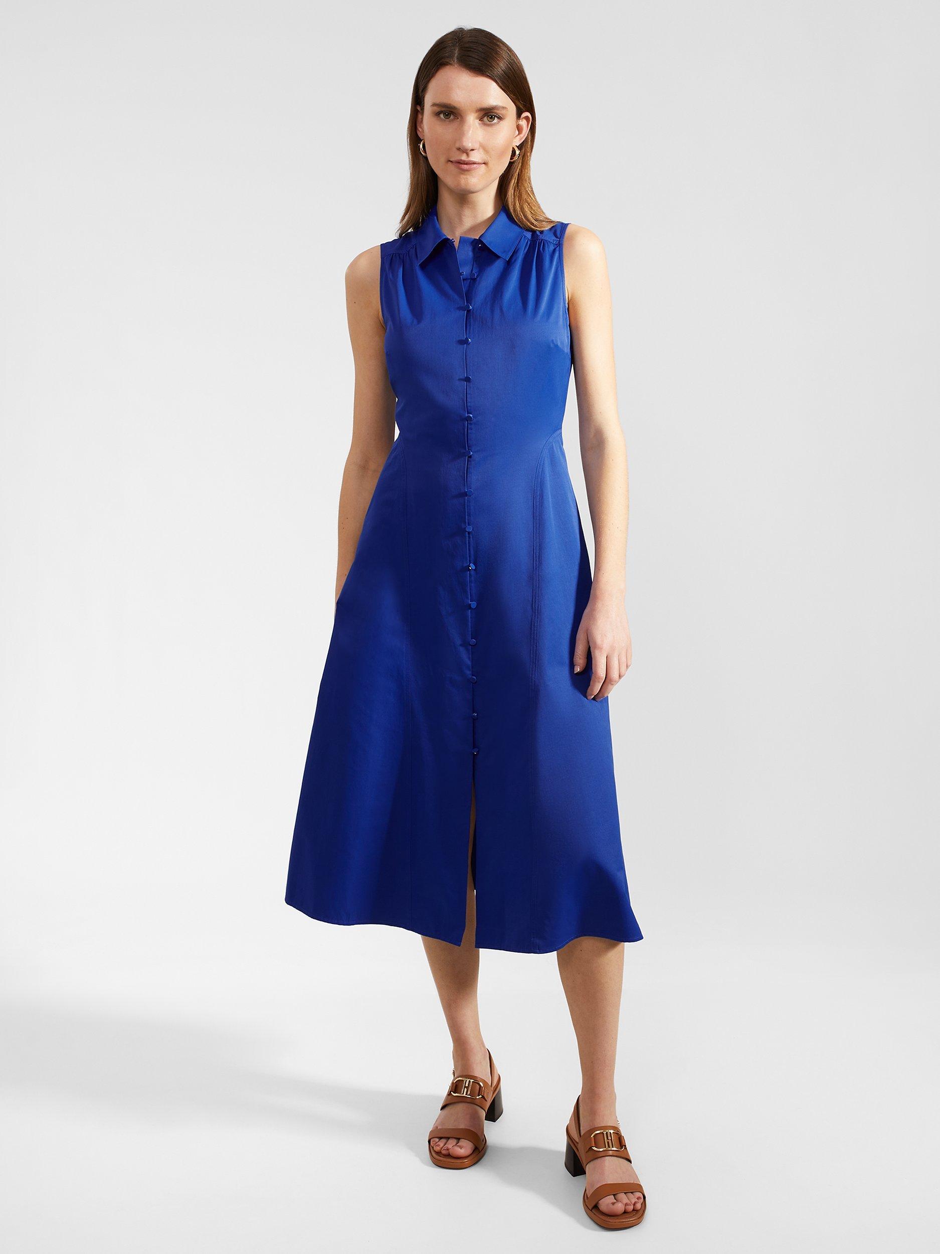 Product image 1 of 5, which shows Hobbs Cathleen Sleeveless Midi Shirt Dress, Lapis Blue, 8