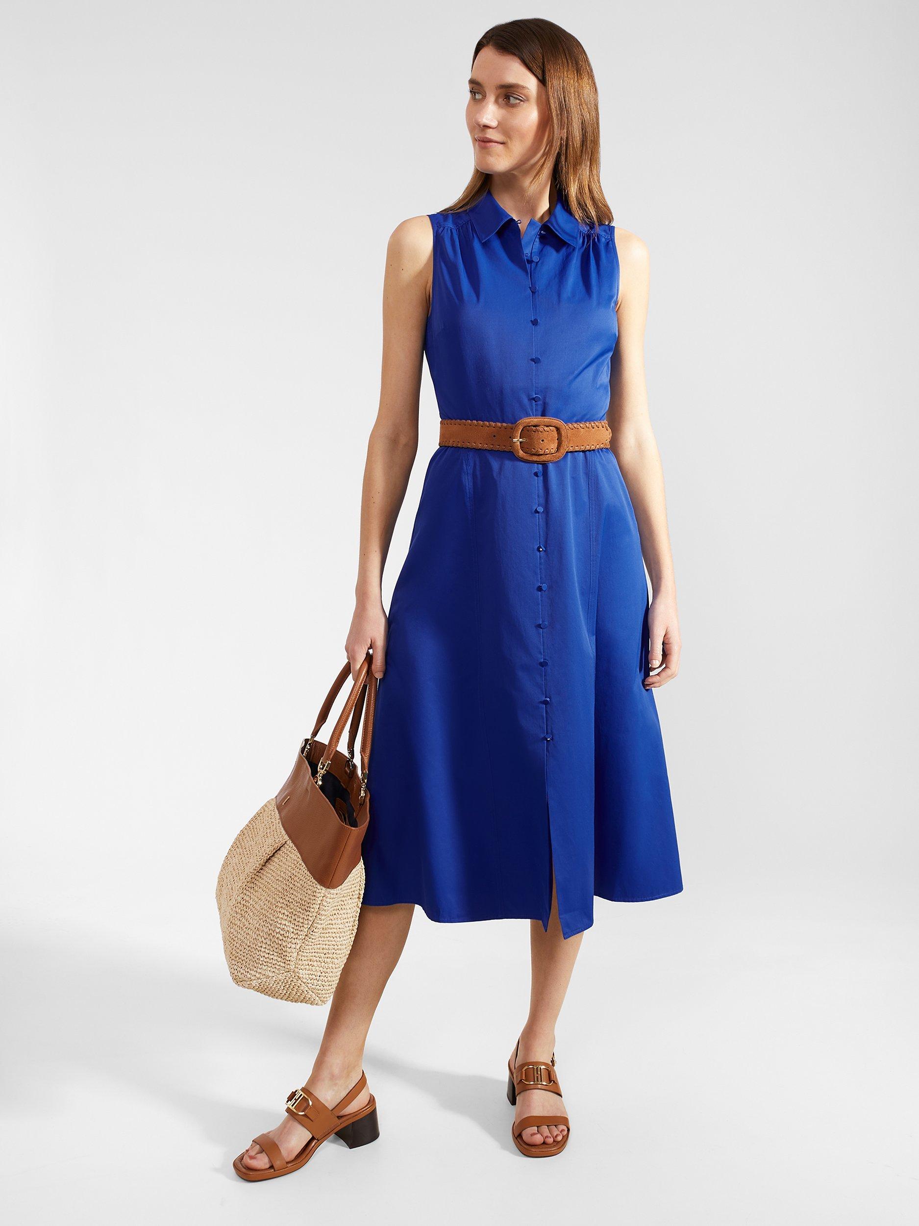 Product image 4 of 5, which shows Hobbs Cathleen Sleeveless Midi Shirt Dress, Lapis Blue, 8