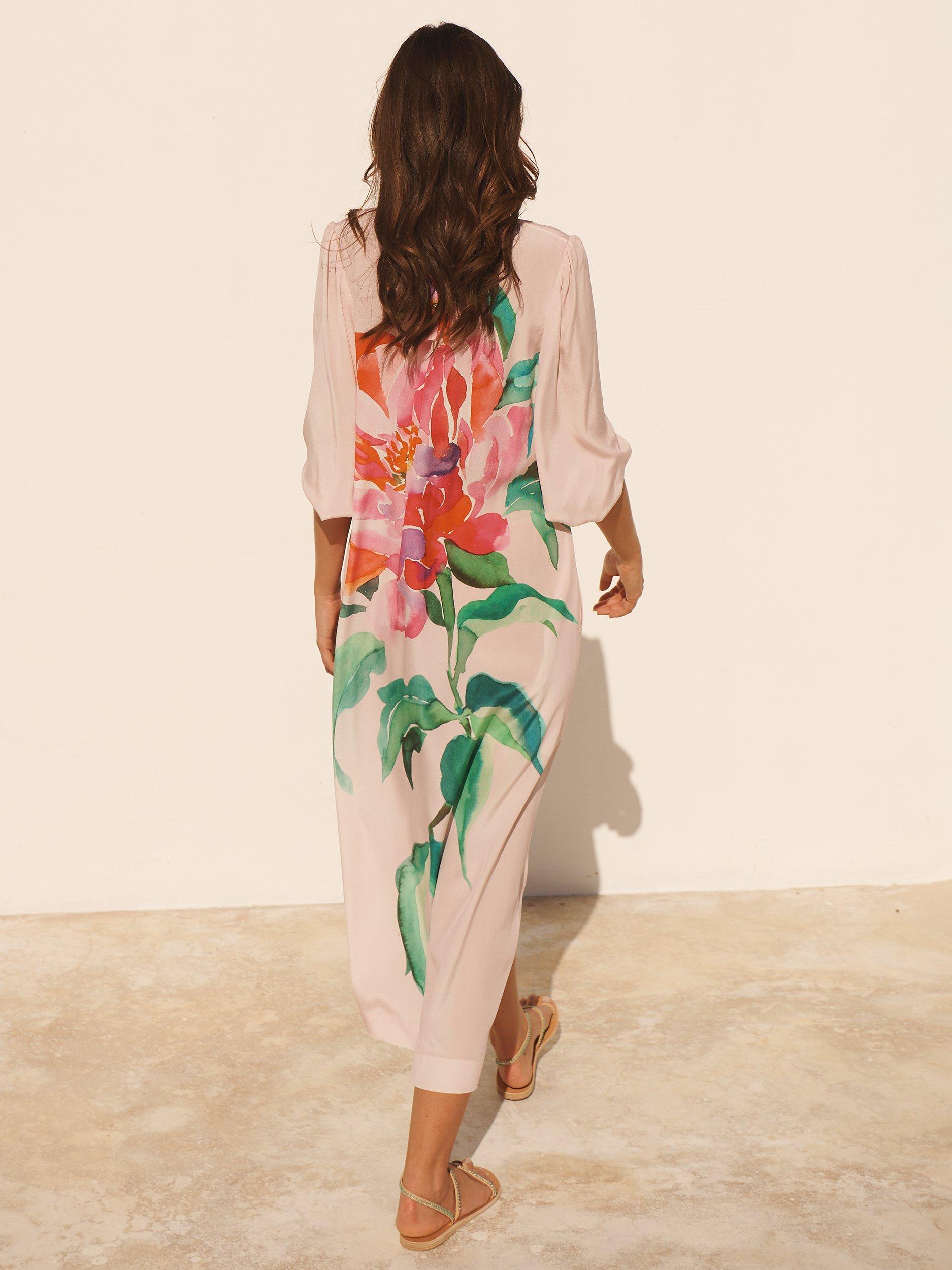 Product image 3 of 10, which shows NRBY Ines Silk Wild Peony Dress, Pink/Multi, XS