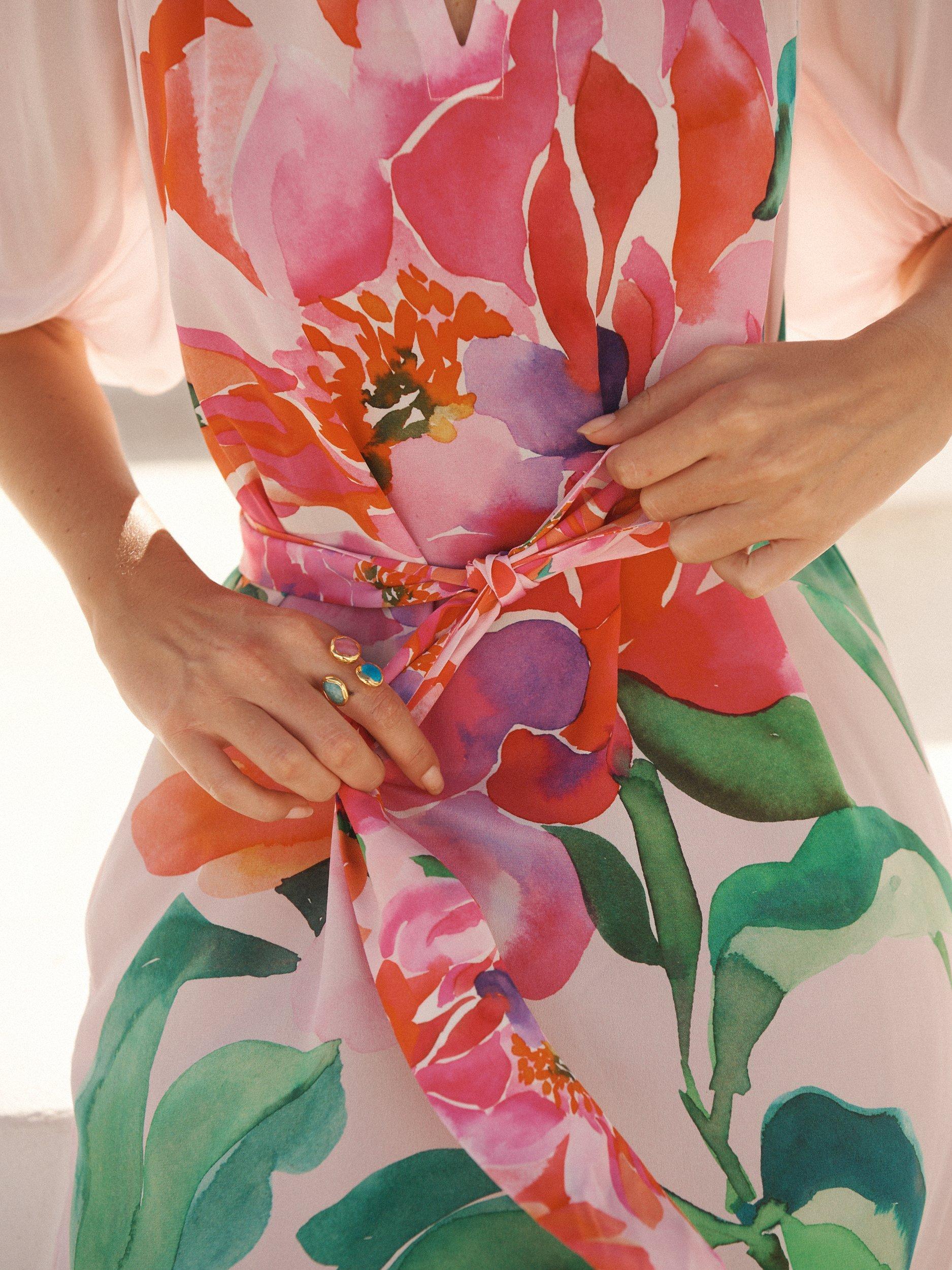 Product image 7 of 10, which shows NRBY Ines Silk Wild Peony Dress, Pink/Multi, XS