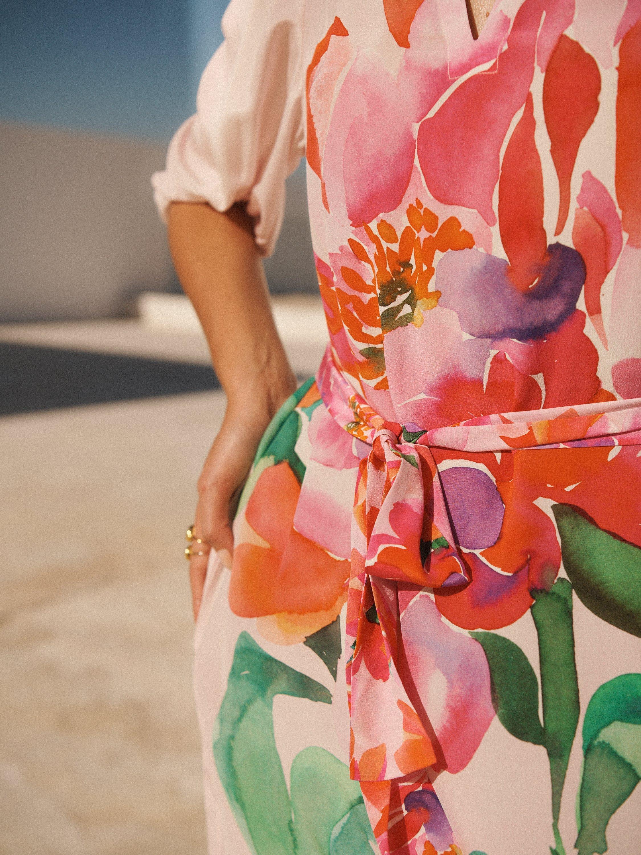Product image 9 of 10, which shows NRBY Ines Silk Wild Peony Dress, Pink/Multi, XS