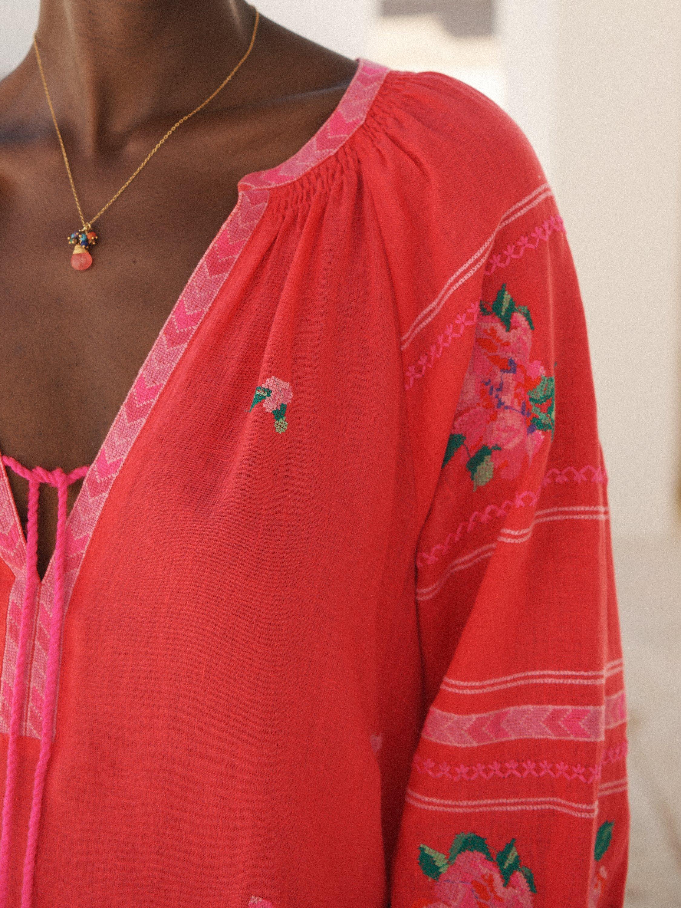 Product image 5 of 7, which shows NRBY Petra Linen Embroidered Midi Dress, Geranium, M