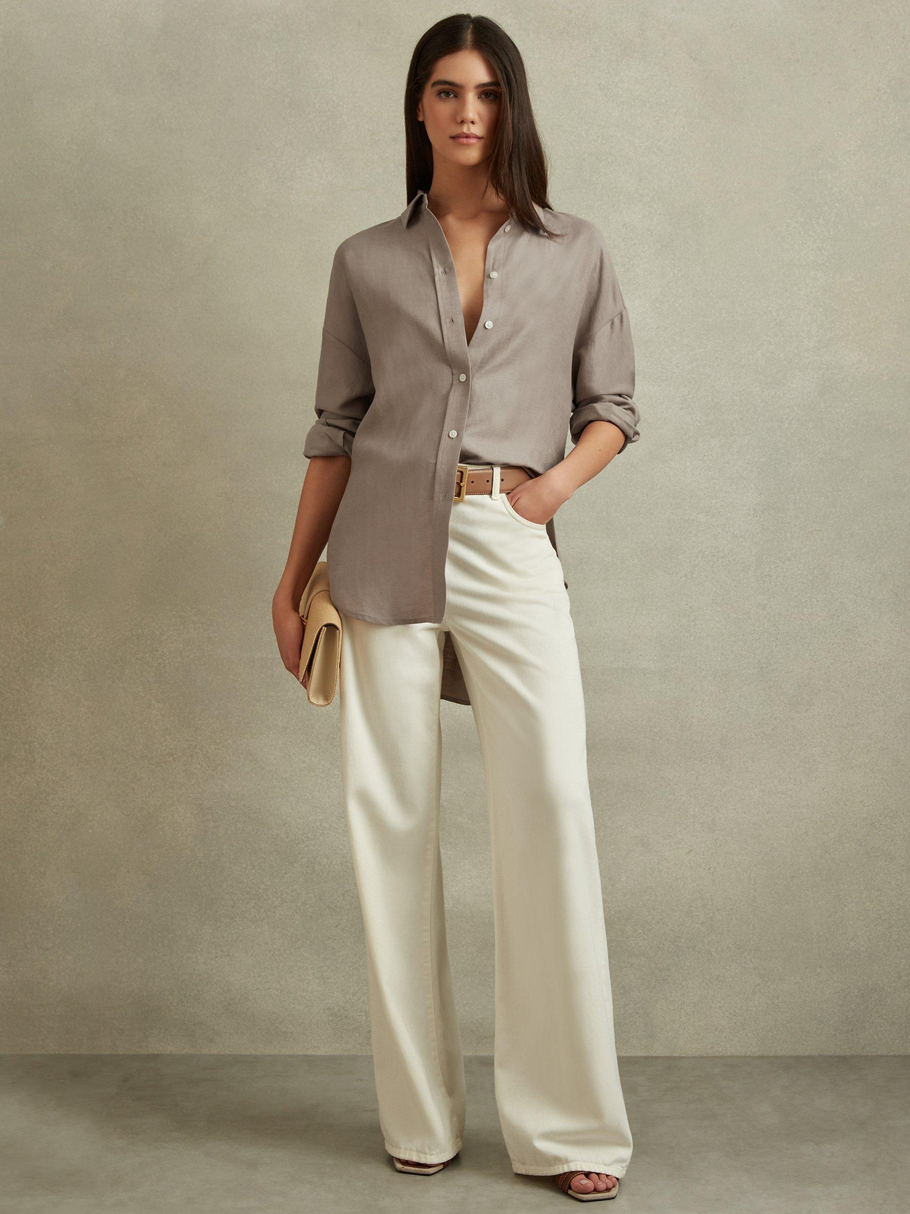 Reiss Sian Relaxed Linen Blend Shirt, Mink