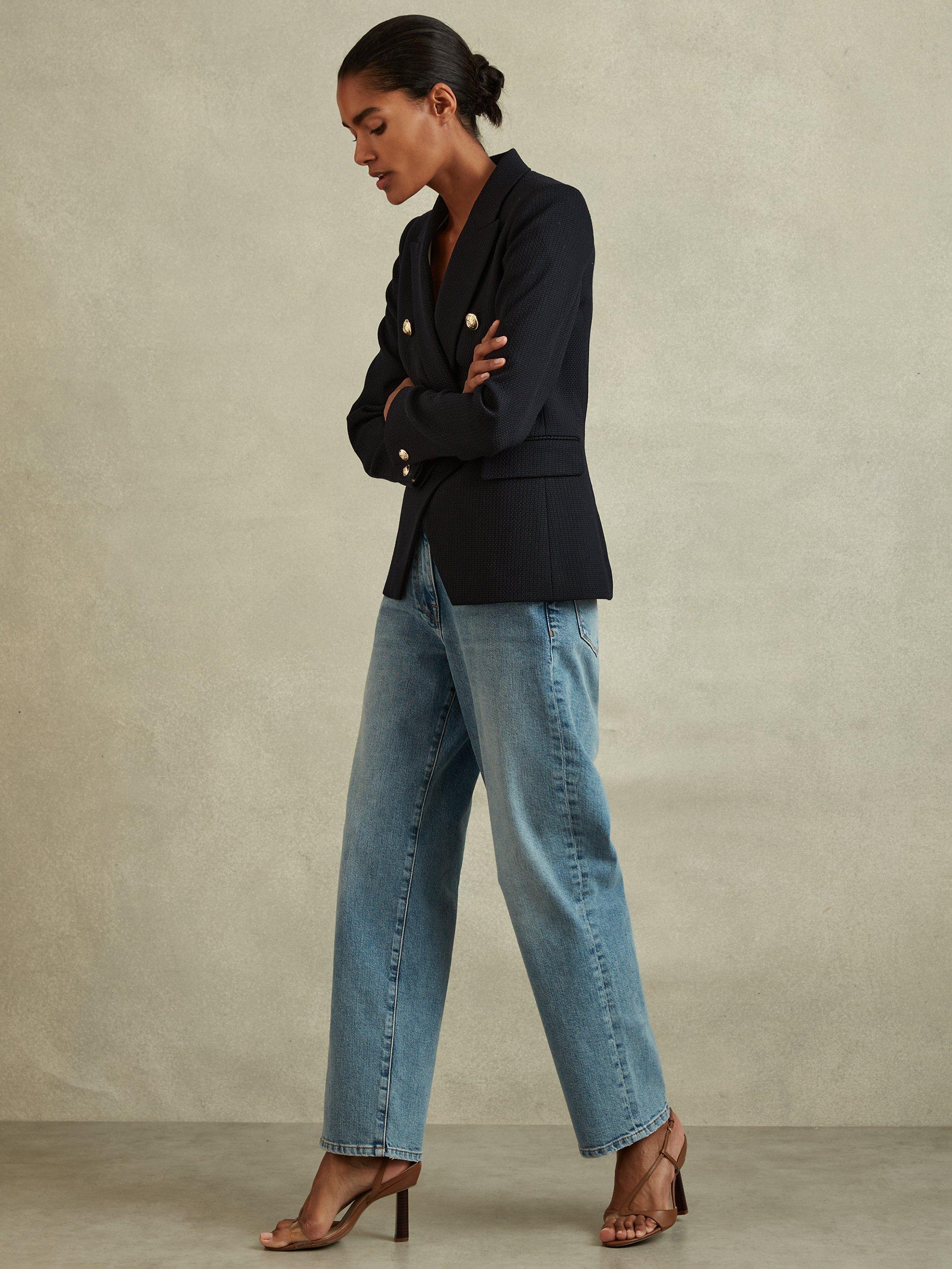 Product image 4 of 5, which shows Reiss Tally Double Breasted Wool Blend Blazer, Navy, 6