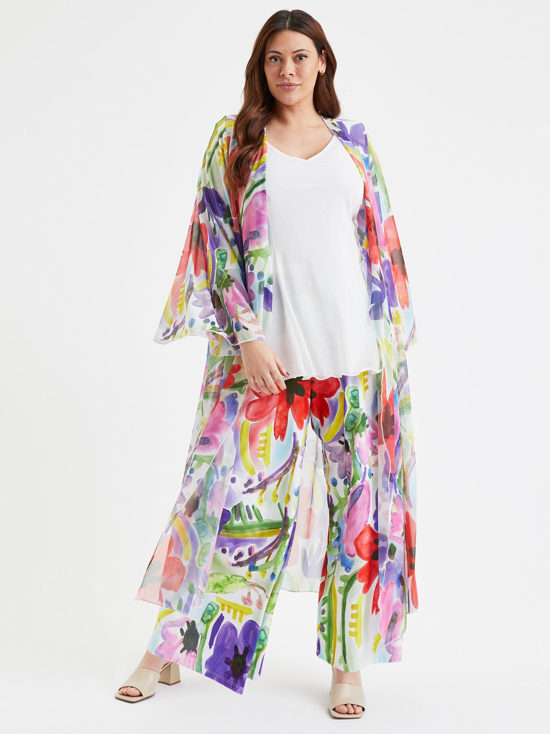 Scarlett & Jo Poppy Long Cardigan, Ivory/Multi