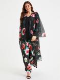 Scarlett & Jo Poppy Print Waterfall Neck Kimono, Black/Red