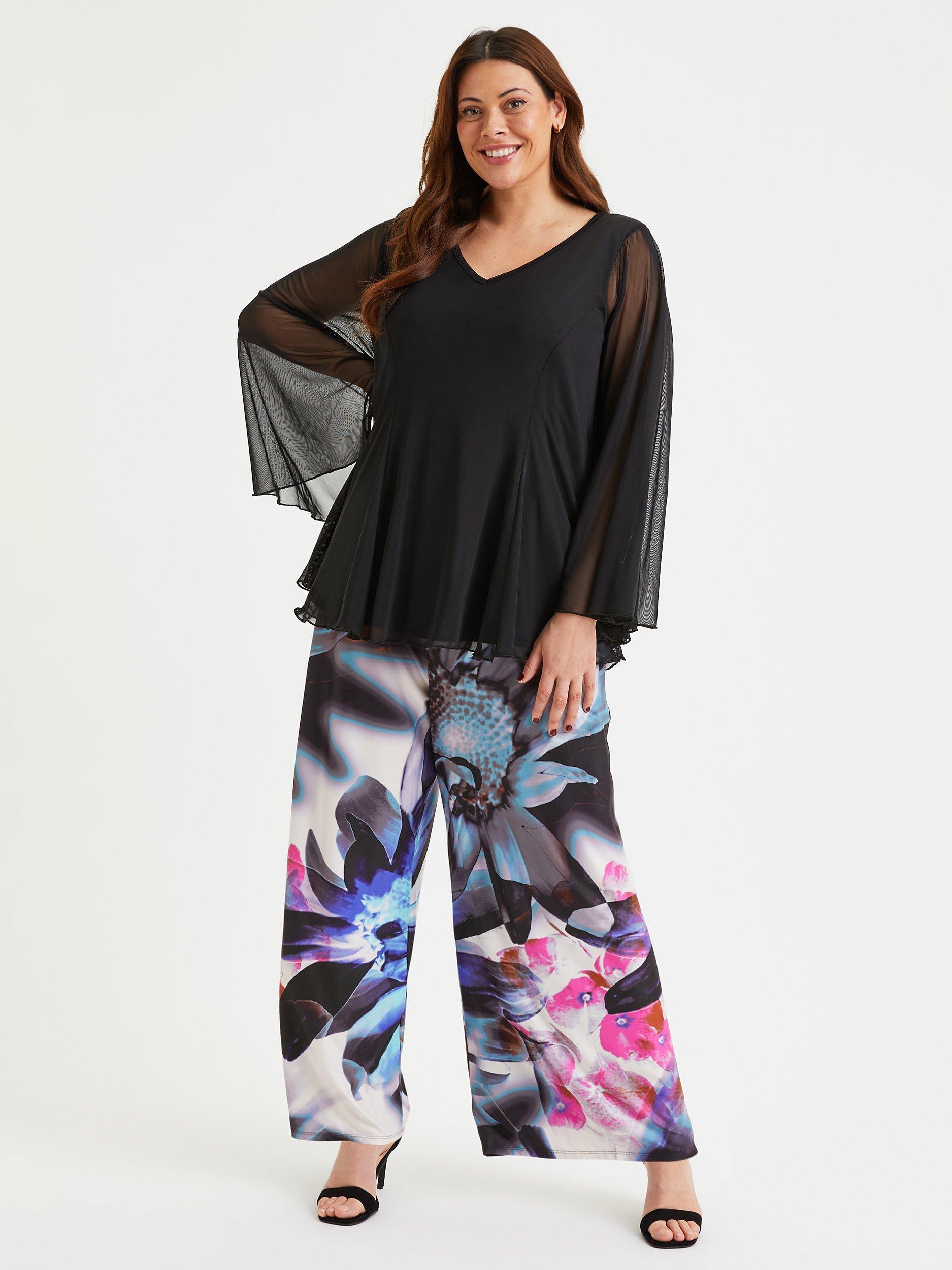 Product image 2 of 4, which shows Scarlett & Jo Abstract Floral Print Wide Leg Lounge Trousers, Multi, 16