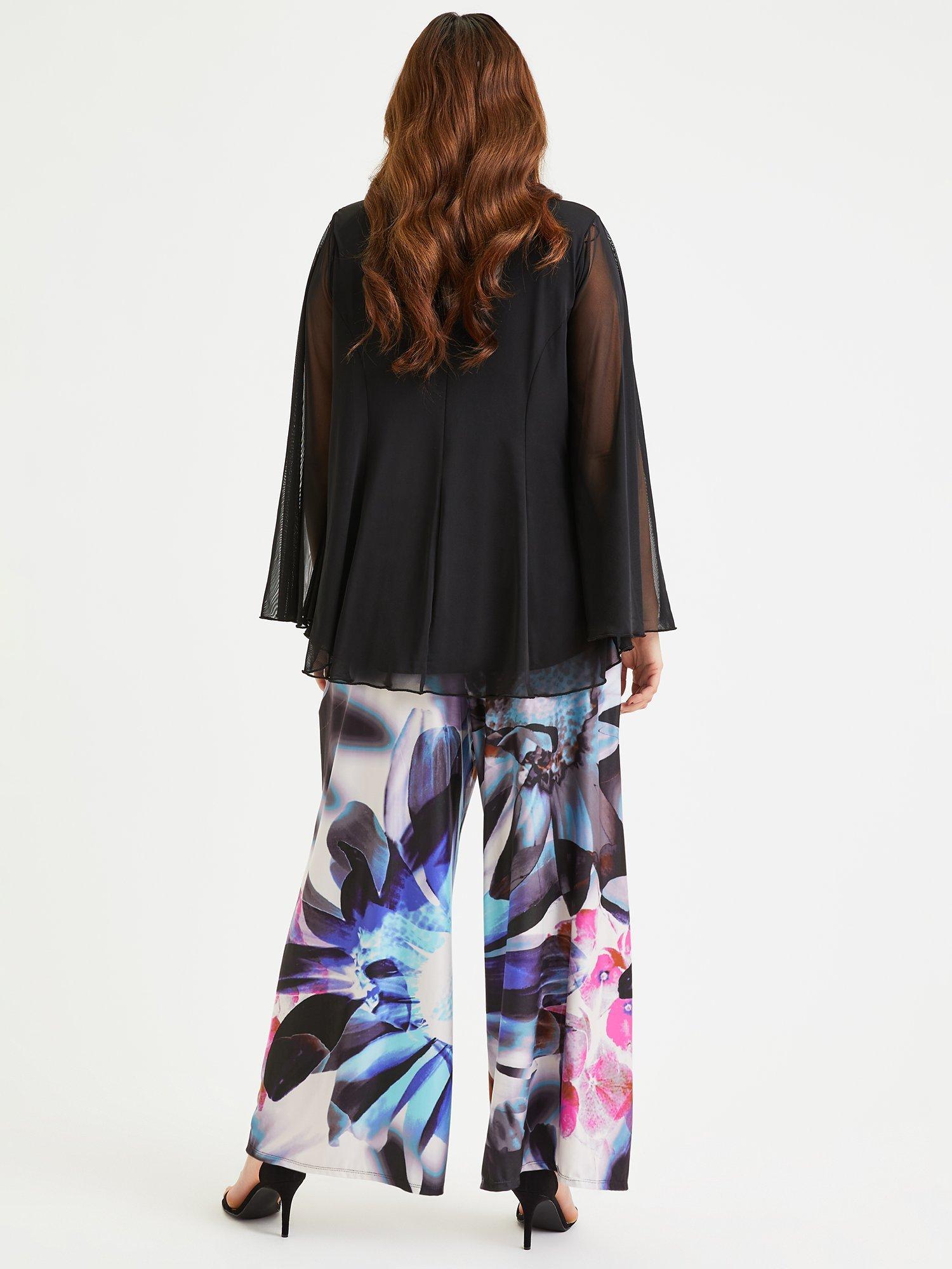 Product image 4 of 4, which shows Scarlett & Jo Abstract Floral Print Wide Leg Lounge Trousers, Multi, 16