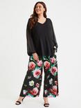 Scarlett & Jo Poppy Print Wide Leg Lounge Trousers, Black/Red