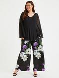 Scarlett & Jo Floral Print Wide Leg Lounge Trousers, Black/Purple