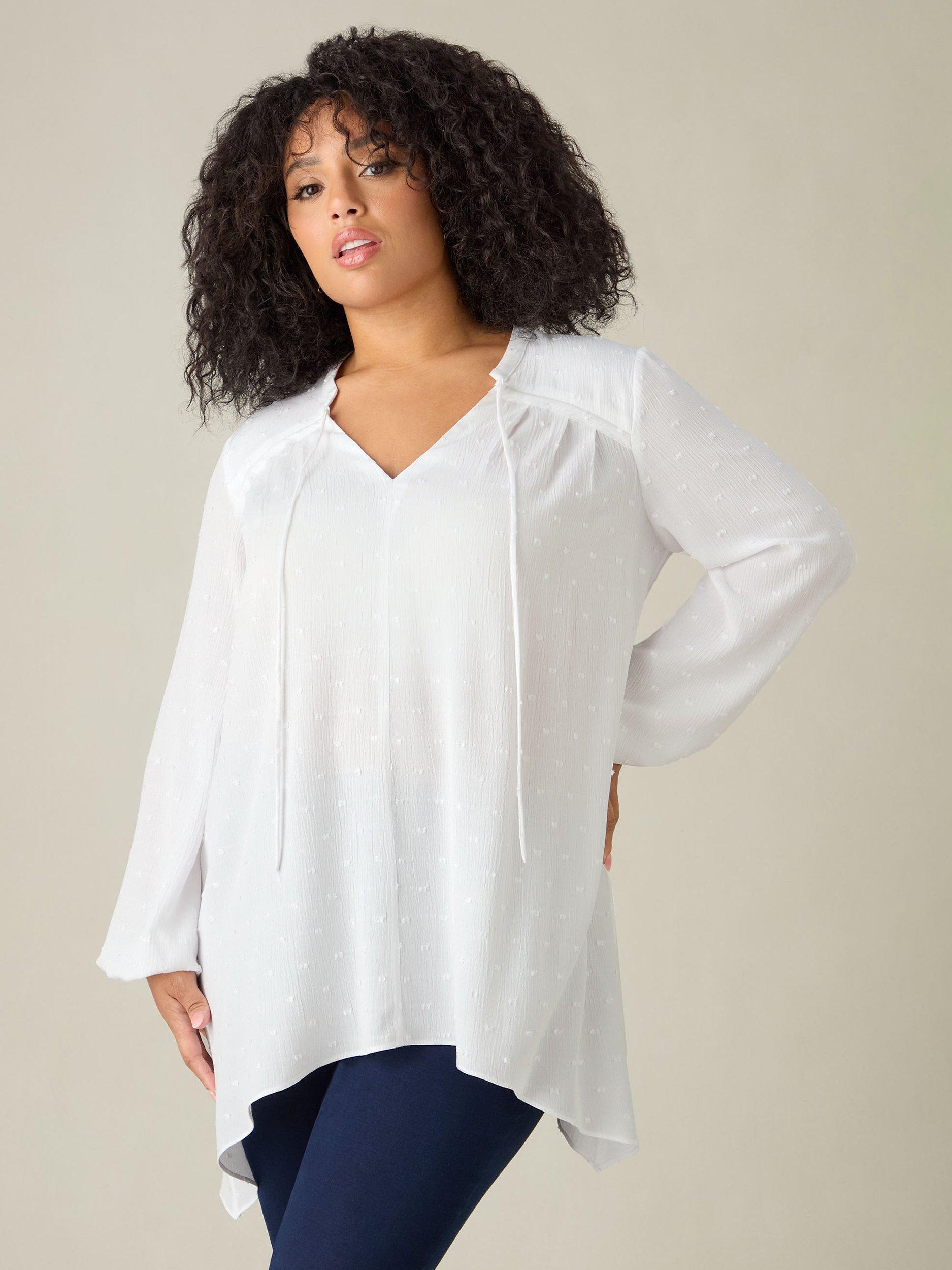 Live Unlimited Curve Textured Hanky Hem Blouse, White