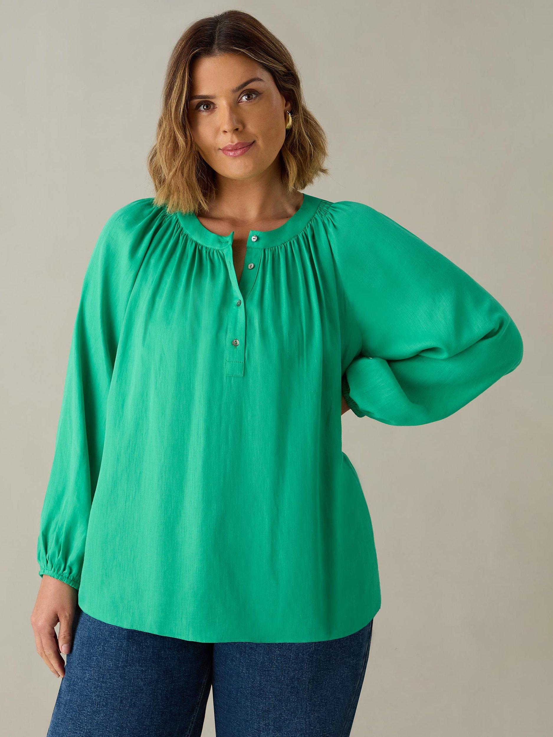 Live Unlimited Curve Chambray Blouse, Green