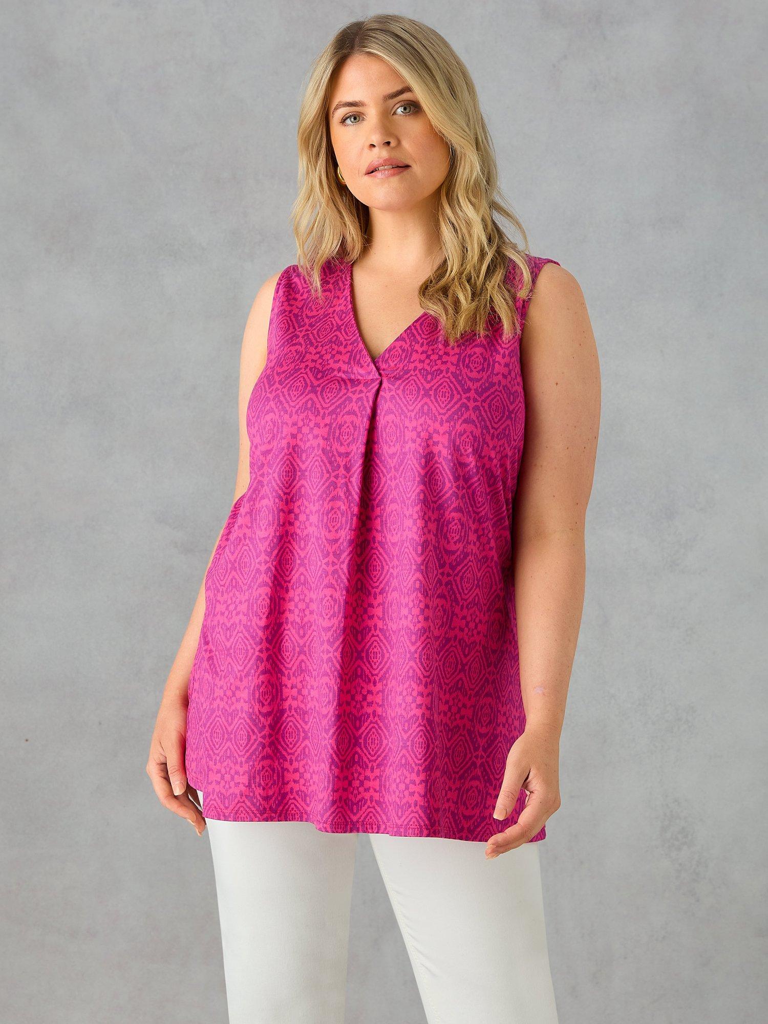 Live Unlimited Curve Geometric Pleat Front Top, Purple/Multi