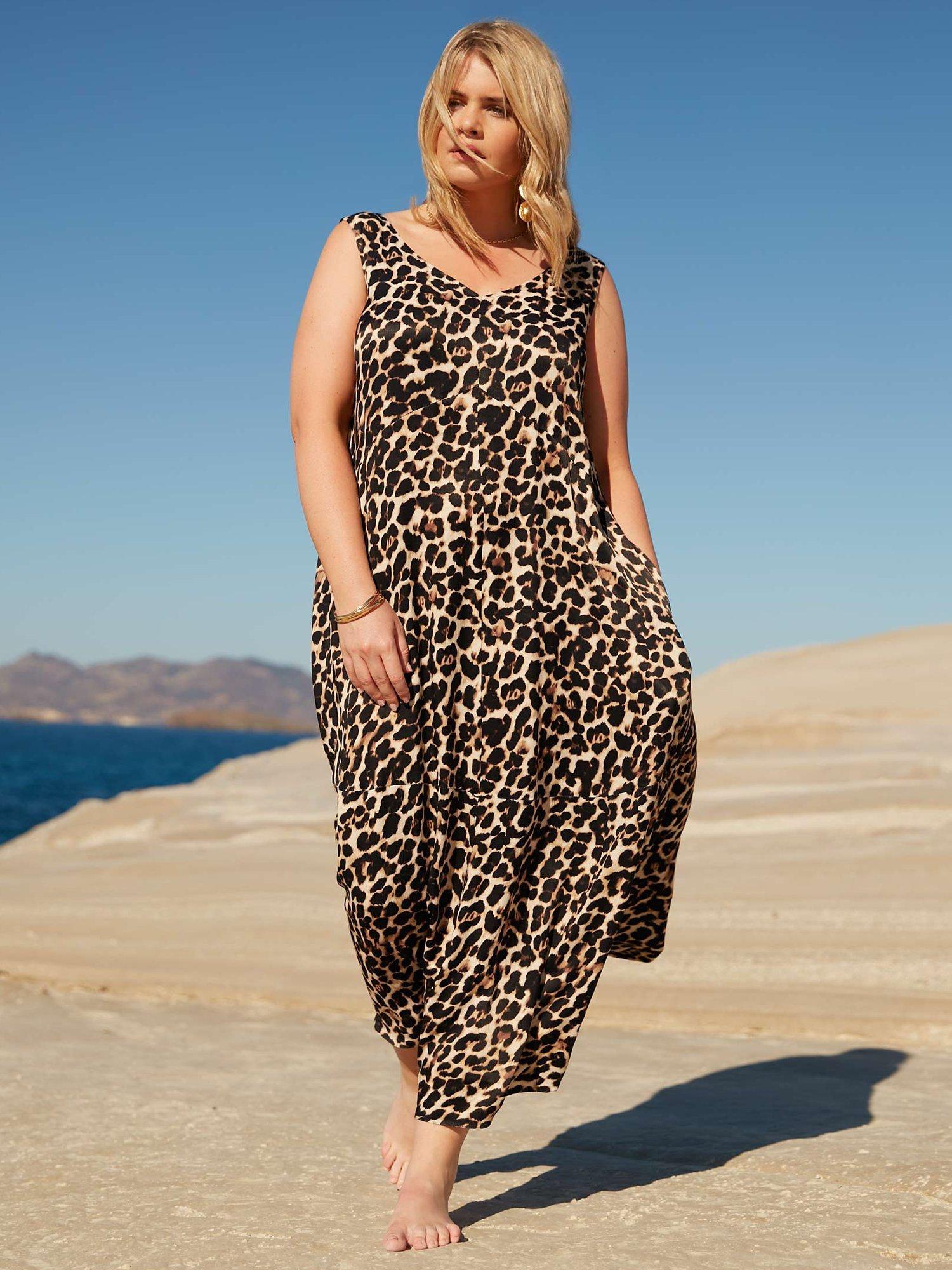 Product image 2 of 5, which shows Live Unlimited Curve Leopard Print V-Neck Maxi Dress, Brown, 12