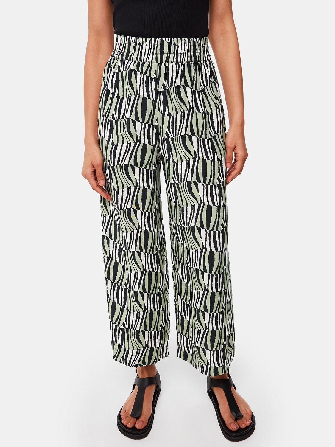 Whistles Petite Checkerboard Tiger Print Wide Leg Trousers, Green/Multi