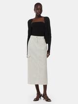 Reiss Meagan Suede Leather Drawstring A-Line Skirt, Neutral