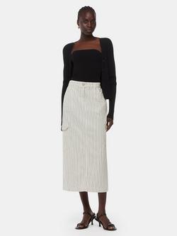 Whistles Striped Midi Cargo Skirt, White/Multi, White/Multi