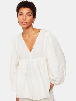Whistles Gloria Puff Sleeve Linen Blend Blouse, White, White