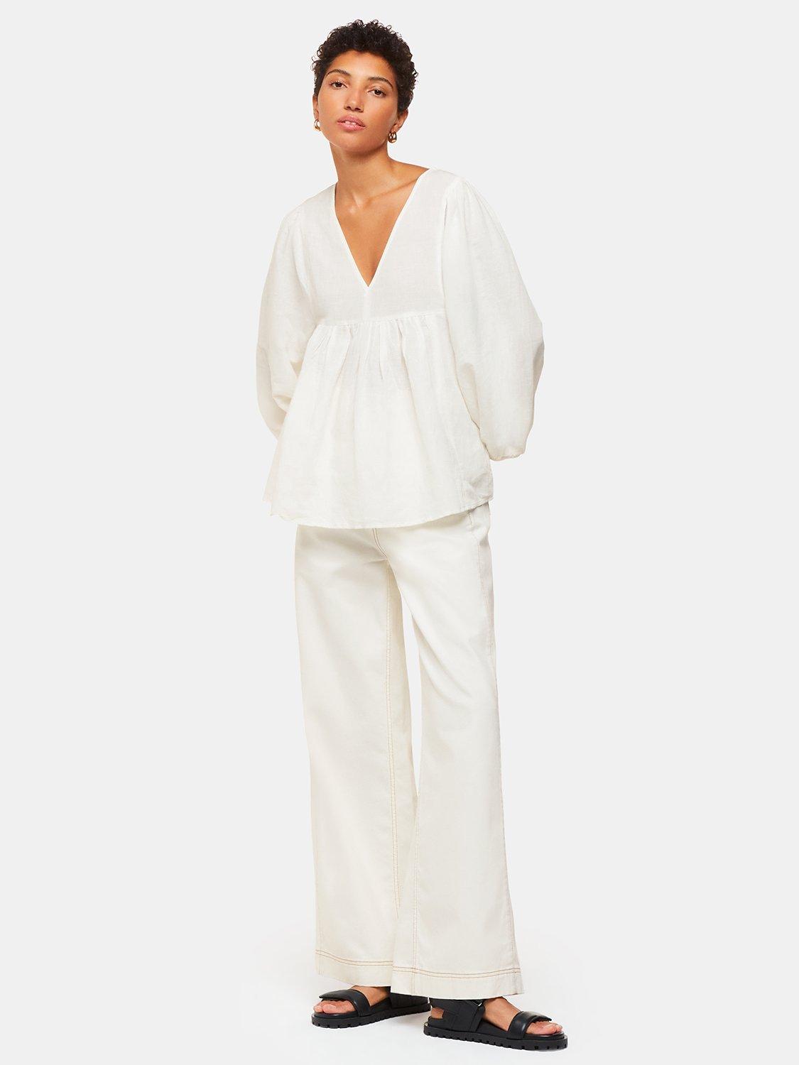 Product image 3 of 5, which shows Whistles Gloria Puff Sleeve Linen Blend Blouse, White, 6