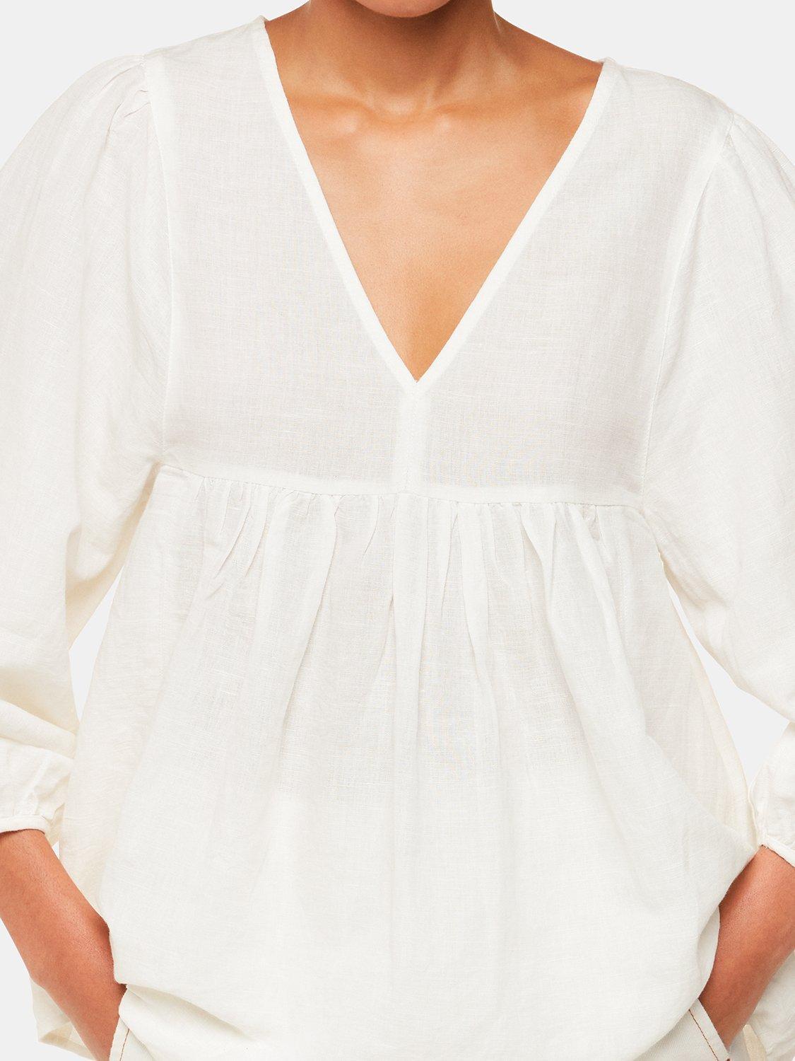 Product image 4 of 5, which shows Whistles Gloria Puff Sleeve Linen Blend Blouse, White, 6