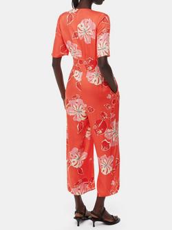 Whistles Aimee Floral Print Cropped Jumpsuit, Coral/Multi - view 2, Coral/Multi